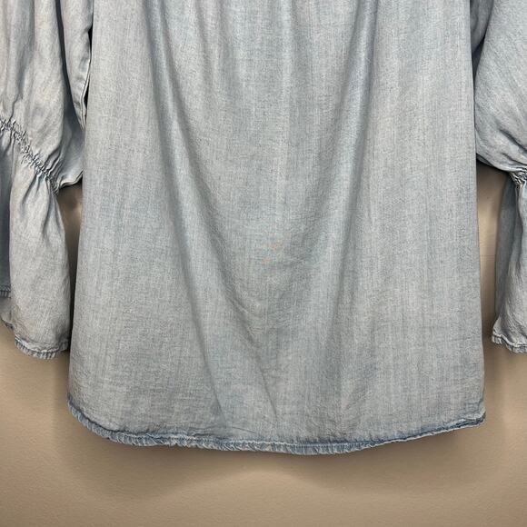 Sanctuary Womens Chambray Off the Shoulder Flare Sleeve Top Sz M Western Country - Picture 3 of 9